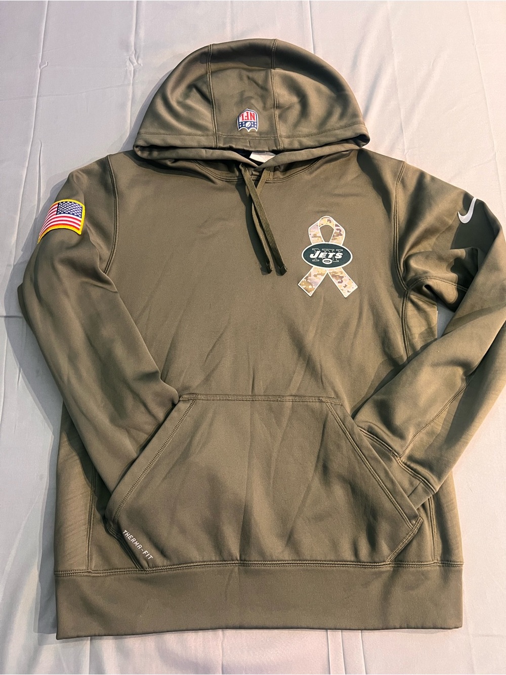 Nike New York jets NFL Salute to Service Hoodie Men Olive Green Therma-FIT Small